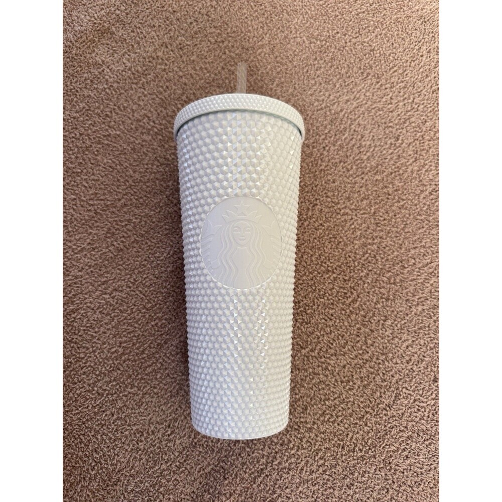 Starbucks White Studded Venti Tumbler Bling Cold Cup + Straw 24 oz New - Picture 1 of 4